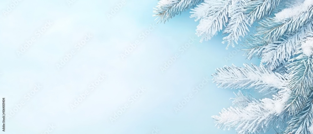 A close up of a pine tree covered in snow on a blue background A close up of a pine tree covered in snow on a blue background