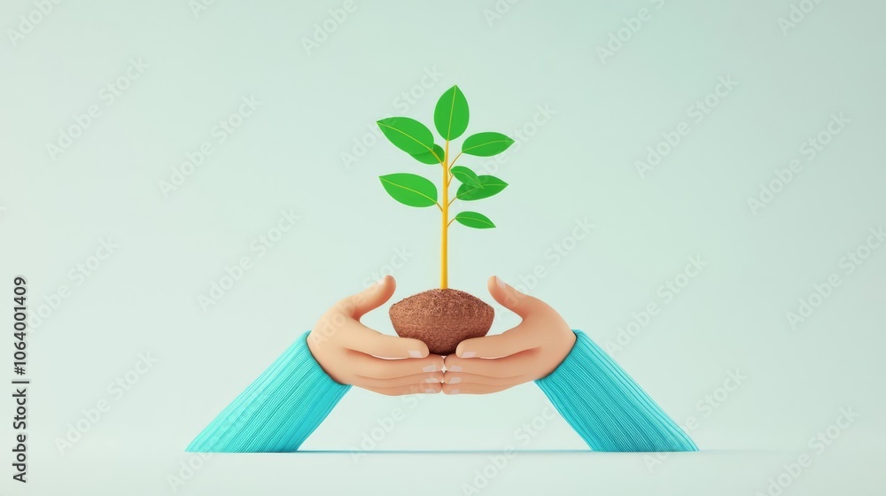 Hands holding a small plant in soil, symbolizing growth, care, and environmental consciousness. Hands holding a small plant in soil, symbolizing growth, care, and environmental consciousness.