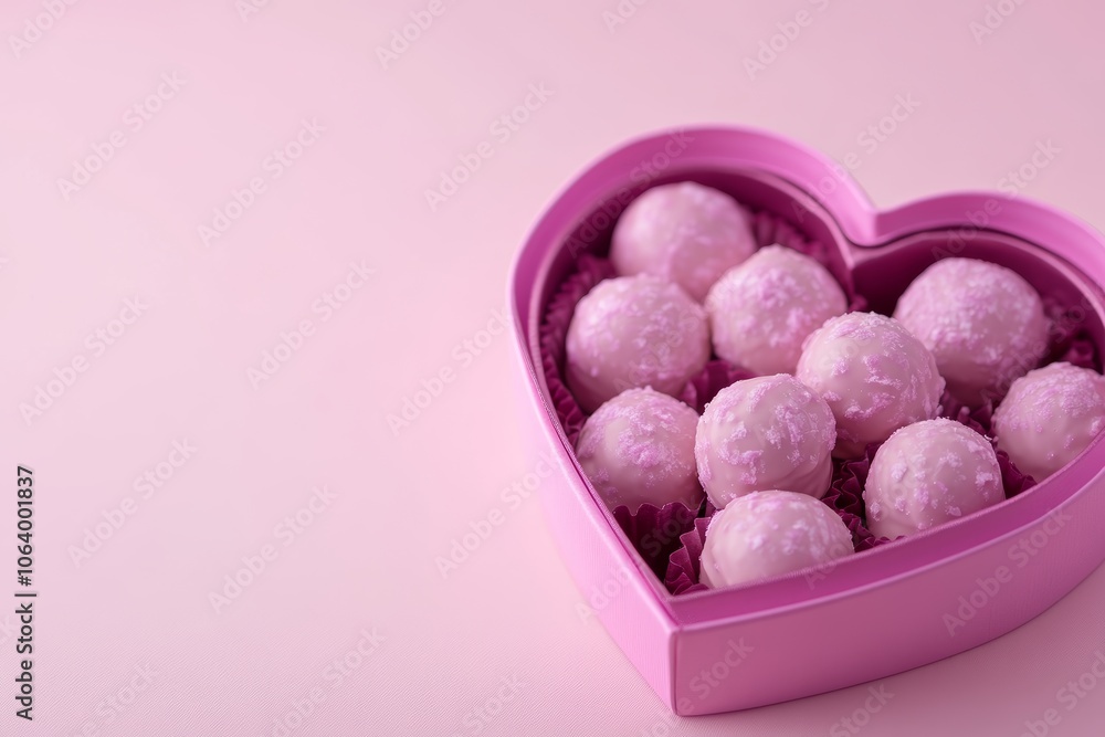 Pastel Pink Heart-Shaped Box of Chocolate Bonbons on Pastel Pink Background, Perfect for Valentine's Day or Mother's Day Gift Ideas Generative AI Pastel Pink Heart-Shaped Box of Chocolate Bonbons on Pastel Pink Background, Perfect for Valentine's Day or Mother's Day Gift Ideas Generative AI