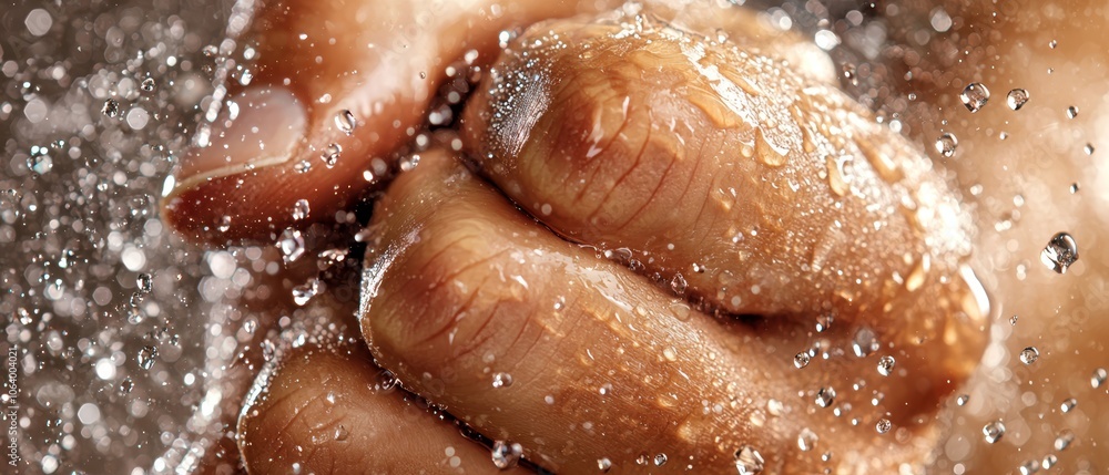 Fototapeta premium A close up of a person's hands with water droplets
