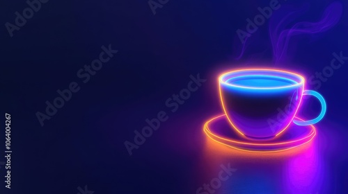 Neon Glowing Coffee Cup in Vibrant Colors Against Dark Background