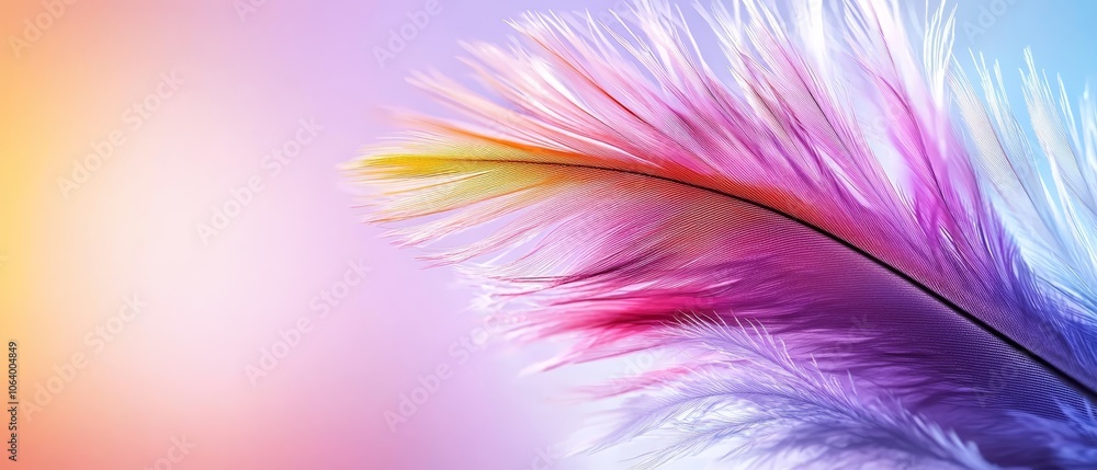 A close up of a colorful feather on a colorful background A close up of a colorful feather on a colorful background