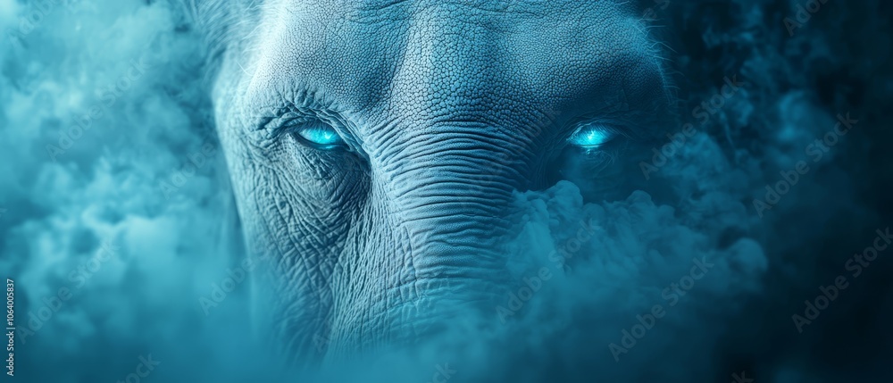 Fototapeta premium A close up of an elephant's face with blue eyes