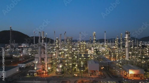 Wallpaper Mural Refinery - chemical factory at night with buildings, pipelines with lighting - industrial plant Torontodigital.ca