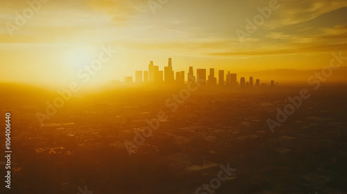 Golden Hour Los Angeles Skyline Aerial View