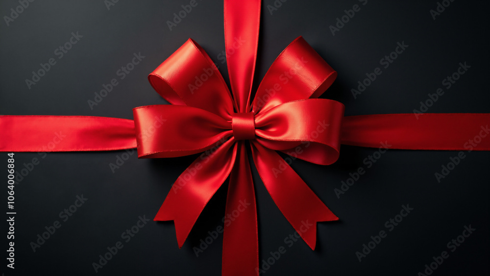 Luxurious Red Satin Ribbon Bow on Black: Elegant Gift Wrapping for High-End Retail and Festive Promotions Luxurious Red Satin Ribbon Bow on Black: Elegant Gift Wrapping for High-End Retail and Festive Promotions