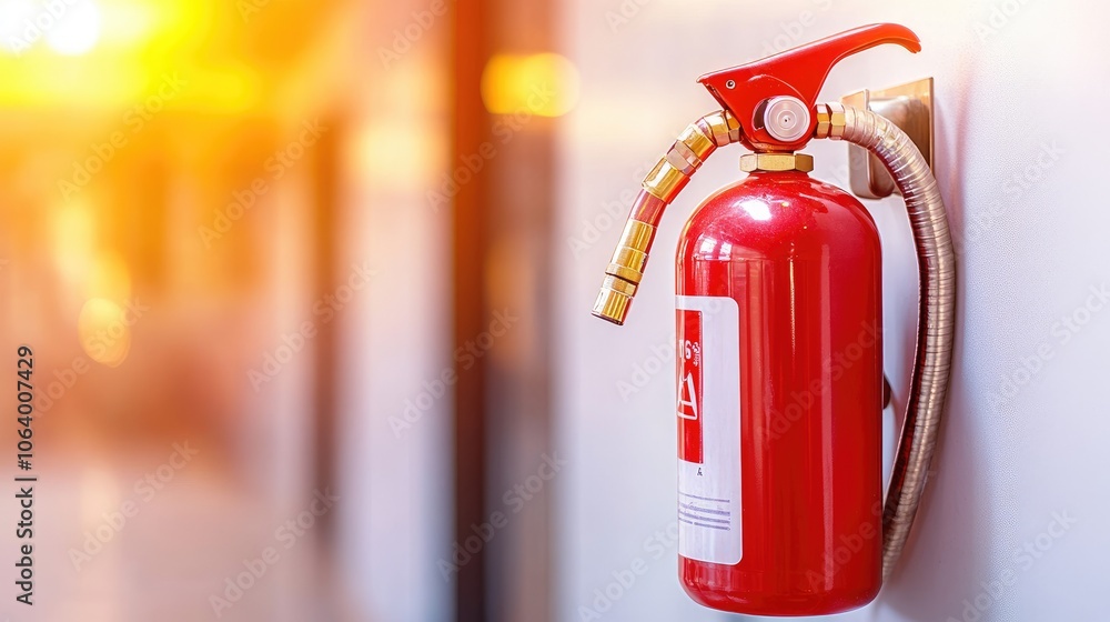Essential Red Fire Extinguisher on Wall in Bright Sunlight for Safety and Emergency Use Essential Red Fire Extinguisher on Wall in Bright Sunlight for Safety and Emergency Use