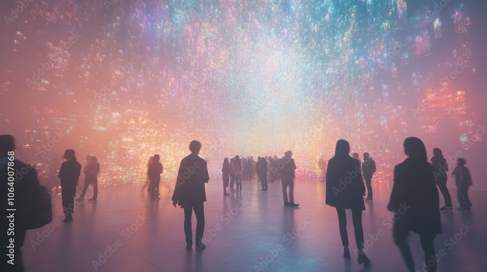 Fototapeta premium Silhouetted Figures in Digital Art Installation