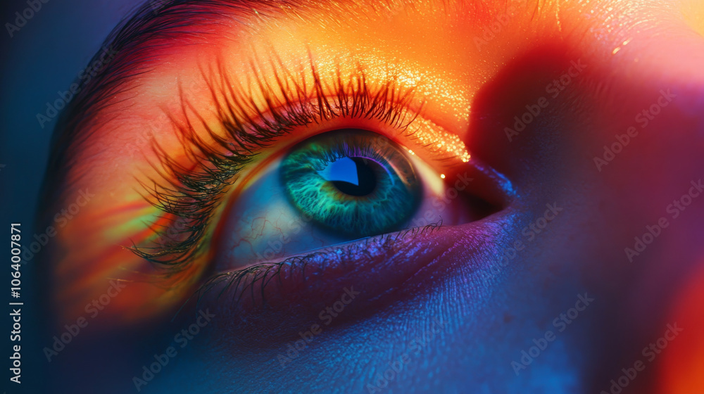 Fototapeta premium Bioengineered Eye: Vibrant Spectrum, Surreal Vision, Colorful Iris, Closeup