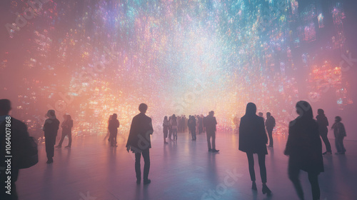Silhouetted Figures in Digital Art Installation