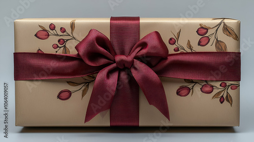 Wallpaper Mural A beautifully wrapped gift with a maroon ribbon and floral design, perfect for any special occasion. Torontodigital.ca