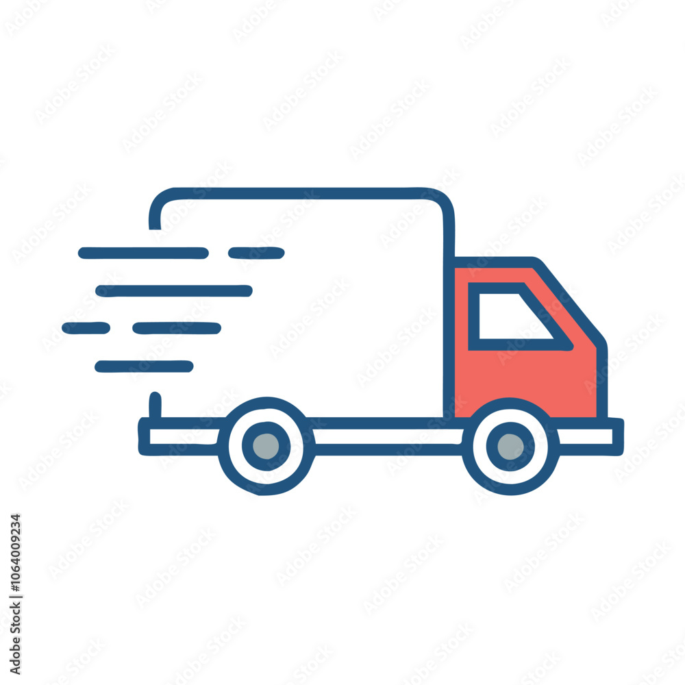 Fast delivery truck icon in modern style, Illustration of a delivery truck with motion lines, symbolizing fast shipping, logistics, and transportation in a simple, modern design.
Fast delivery truck icon in modern style, Illustration of a delivery truck with motion lines, symbolizing fast shipping, logistics, and transportation in a simple, modern design.