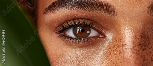  a close up of a woman's eye with long eyelashes