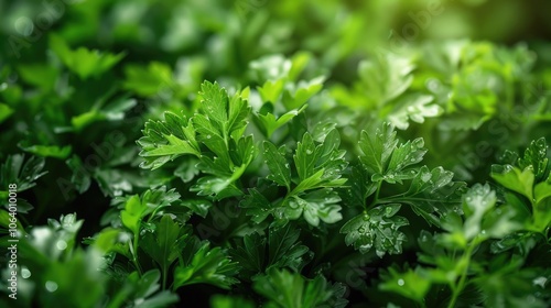 Green parsley leaves. Juicy healthy greens.