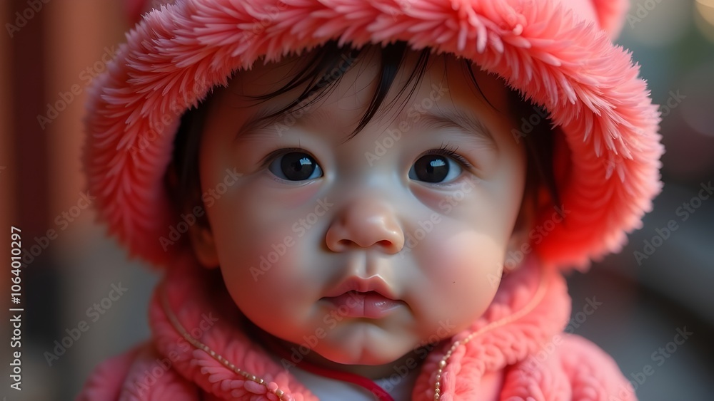 Adorable Baby in Cozy Pink Outfit with Soft Hat Adorable Baby in Cozy Pink Outfit with Soft Hat