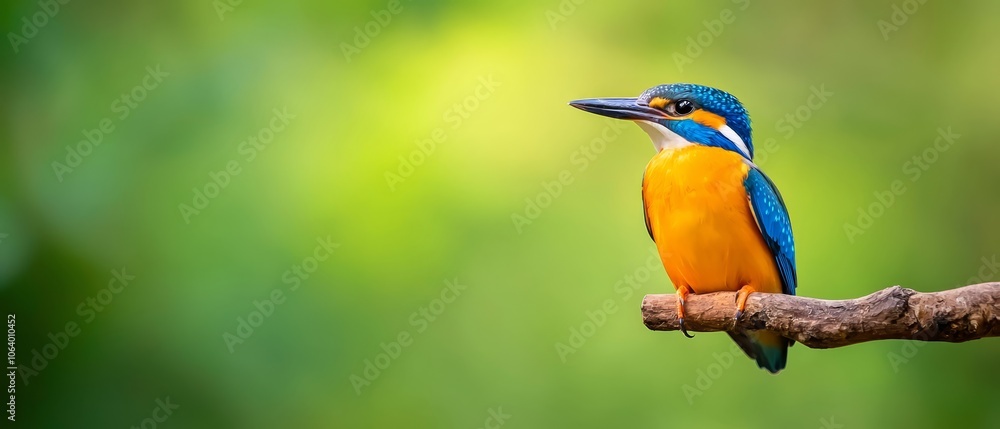 Obraz premium A colorful bird sitting on a branch with a green background