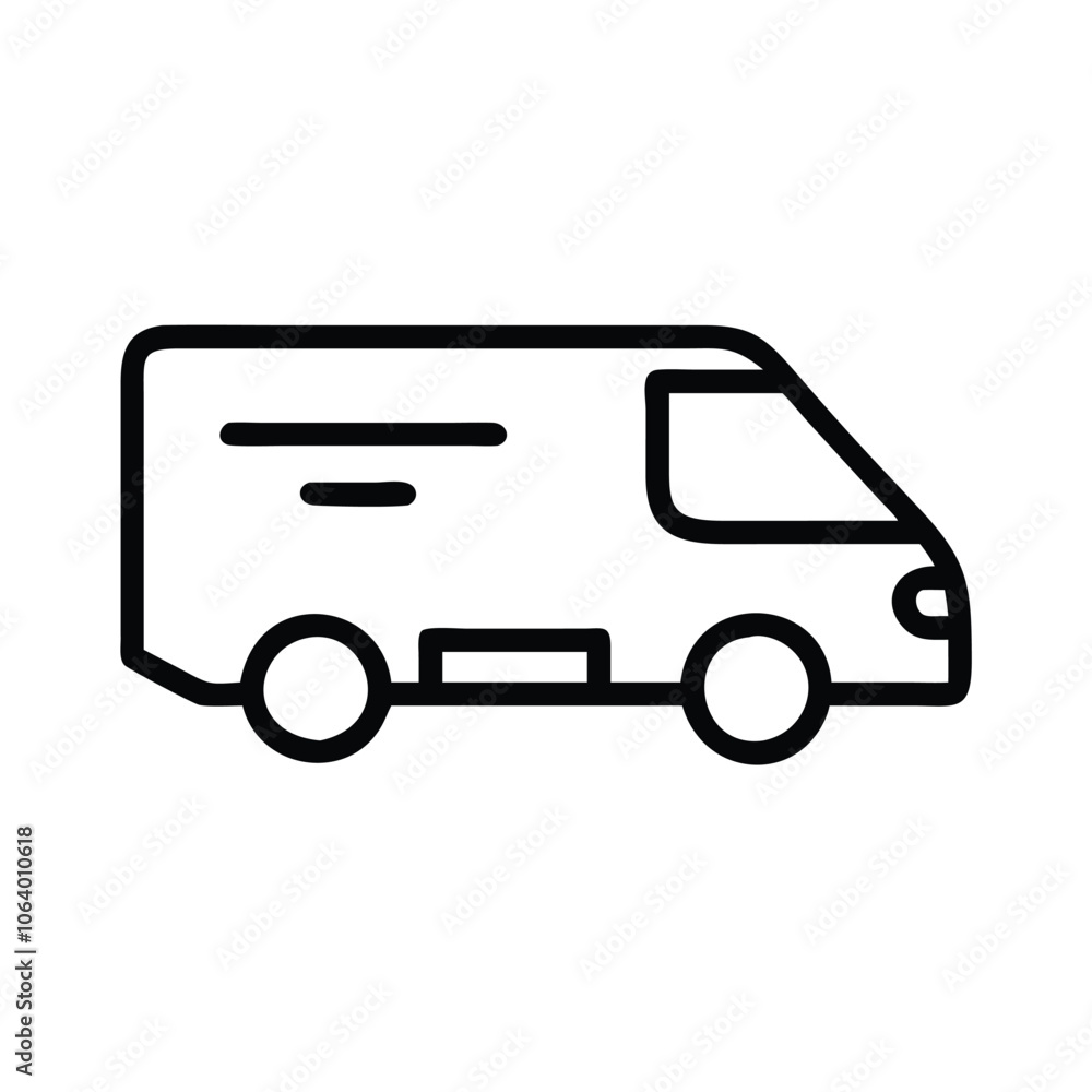 Simple delivery van icon with motion lines, Black and white outline of a delivery van with motion lines, representing fast shipping, transportation, and logistics services.
Simple delivery van icon with motion lines, Black and white outline of a delivery van with motion lines, representing fast shipping, transportation, and logistics services.