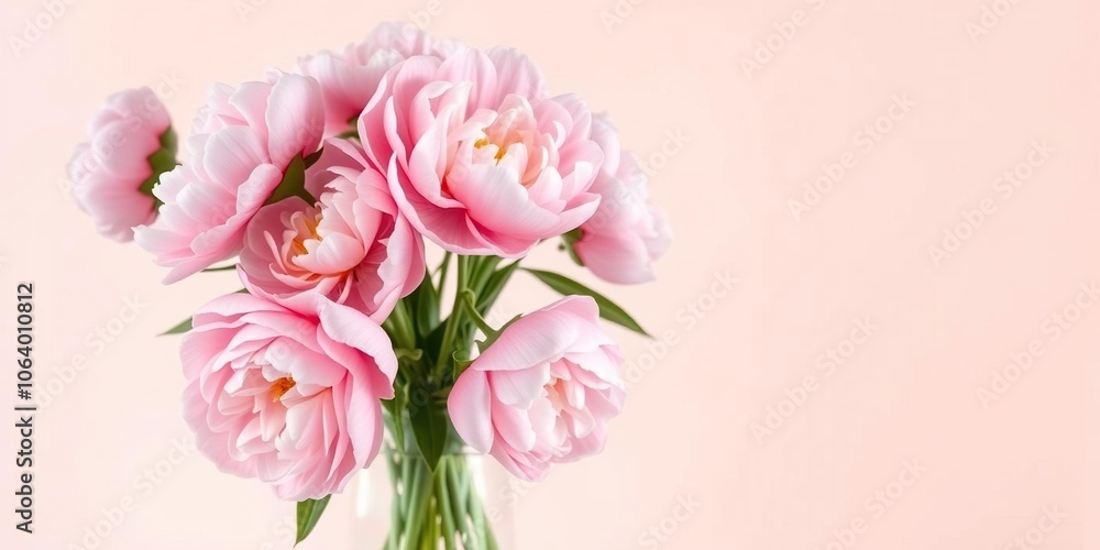 Soft pink peonies in a vase on a pale pastel background, floral arrangement, vase flowers, delicate petals Soft pink peonies in a vase on a pale pastel background, floral arrangement, vase flowers, delicate petals