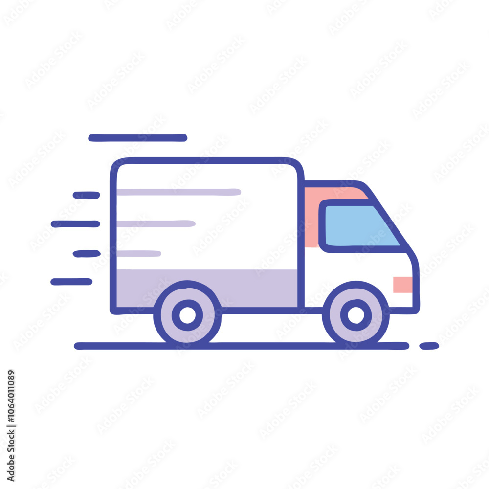 Fast delivery truck icon in modern style, Illustration of a delivery truck with motion lines, symbolizing fast shipping, logistics, and transportation in a simple, modern design.
Fast delivery truck icon in modern style, Illustration of a delivery truck with motion lines, symbolizing fast shipping, logistics, and transportation in a simple, modern design.