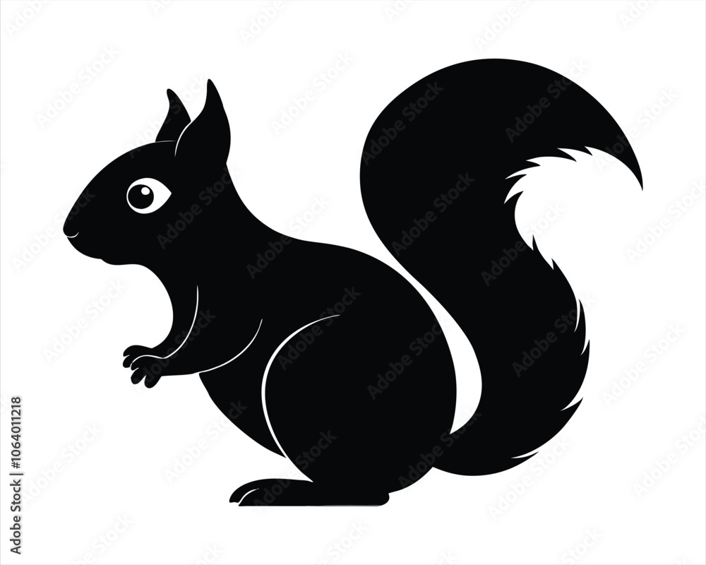 Black Silhouette of a Squirrel Icon, Perfect for Wildlife, Nature Themes, Forest Designs, and Animal Conservation Projects. Vector Illustration.