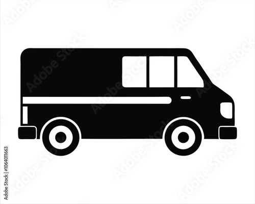 Black Silhouette of a Van Transport Delivery Icon, Perfect for Logistics, Delivery Services, Transportation, and Shipping Design Projects. Vector Illustration.