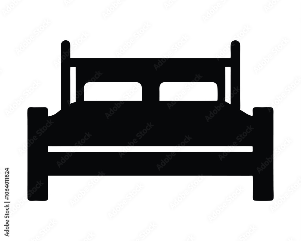 Black Silhouette of Bed Symbol Icon, Perfect for Bedroom Decor, Interior Design, Furniture, and Home Comfort Projects. Vector Illustration. Black Silhouette of Bed Symbol Icon, Perfect for Bedroom Decor, Interior Design, Furniture, and Home Comfort Projects. Vector Illustration.
