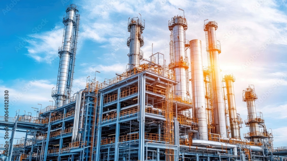 Obraz premium Modern Industrial Complex Against Blue Sky