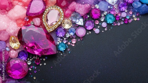 Vibrant assortment of colorful gemstones on textured background