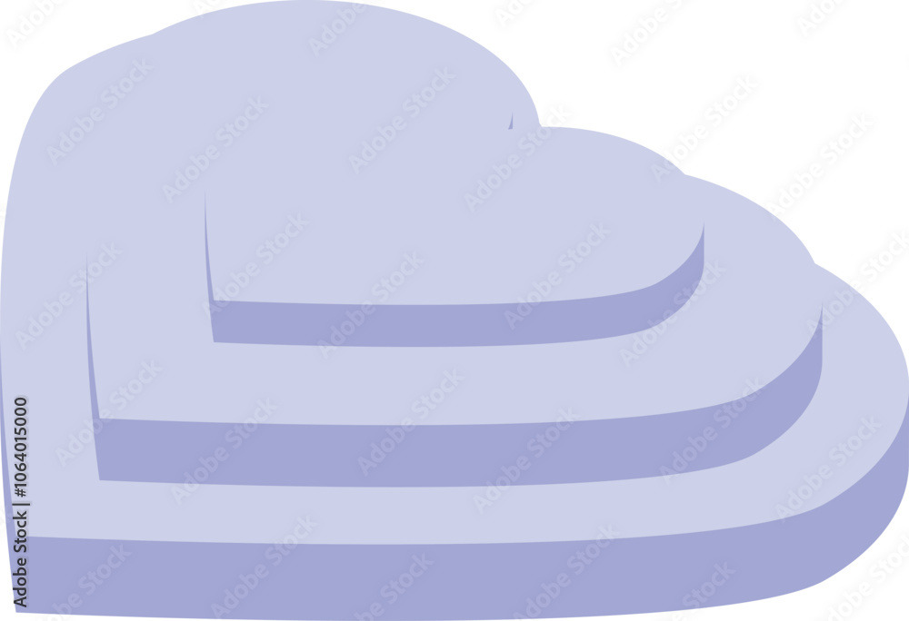 Four purple platforms, each shaped like a heart, are stacked to create a visually appealing 3d layered effect