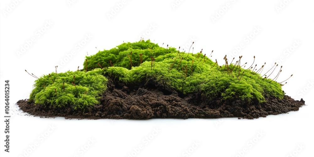 Moss-covered rock with vibrant green moss growing on its surface. Central focus on mossy rock with light gray background. Green moss texture, earthy, natural, outdoor setting. Moss-covered rock with vibrant green moss growing on its surface. Central focus on mossy rock with light gray background. Green moss texture, earthy, natural, outdoor setting.