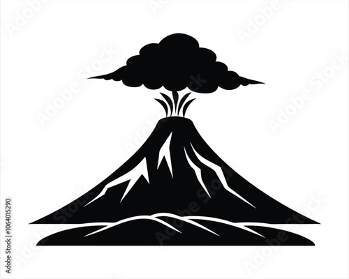 Black Silhouette of a Volcano Icon, Perfect for Geology Themes, Natural Disasters, Environmental Projects, and Adventure Illustrations. Vector Illustration.