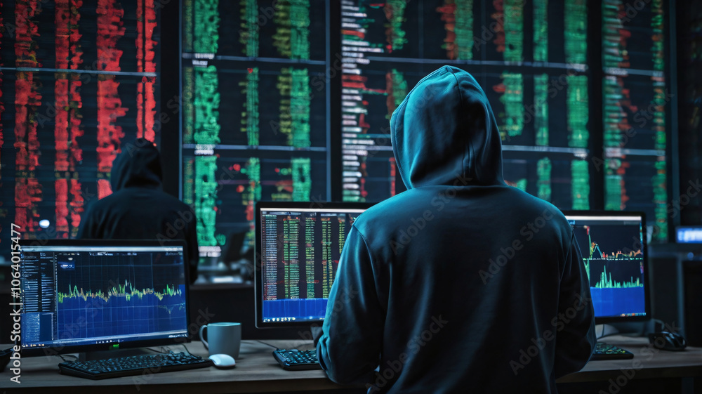 Hackers Hacking Stock With A lot of Monitors, Stock Exchange, Hackers With Hoodie, Anonymous Hackers, Hackers Hacking Stock With A lot of Monitors, Stock Exchange, Hackers With Hoodie, Anonymous Hackers,