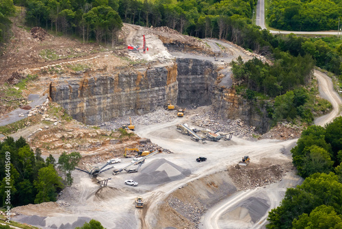 Open-pit mine of gravel materials for construction industry in Appalachian mountains in North Carolina, USA
