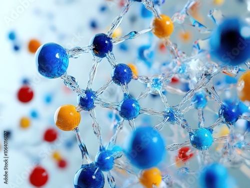 Nanotechnology and molecule model image with mixed media
