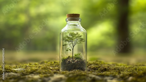 Nature inside a glass bottle illustrating environmental concepts