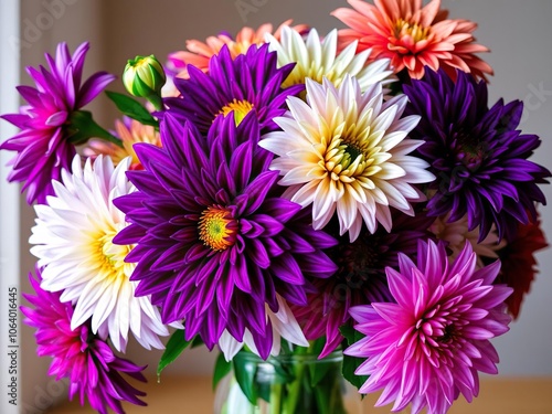 Colorful dahlia flower arrangement in a vase, dahlia, bouquet