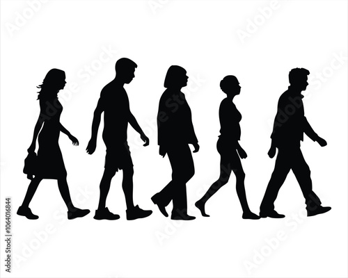 Black Silhouette of Walking Men and Women - Perfect for Urban Lifestyle, Travel, and Fitness-Themed Designs