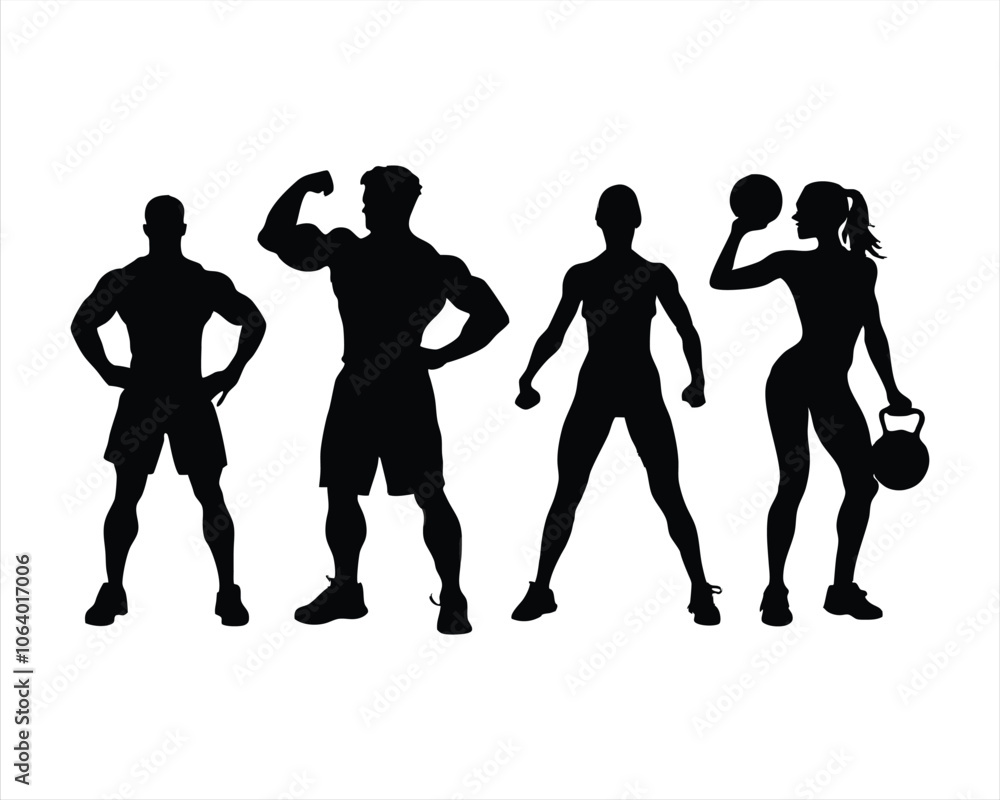 Black Silhouette of Men and Women with Athletic Bodies - Perfect for Fitness, Sports, and Health Designs Black Silhouette of Men and Women with Athletic Bodies - Perfect for Fitness, Sports, and Health Designs
