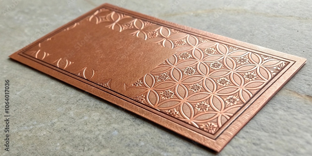 Fototapeta premium Copper foil business card with embossed pattern, luxury business cards, embossed copper, custom copper foil, business card templates