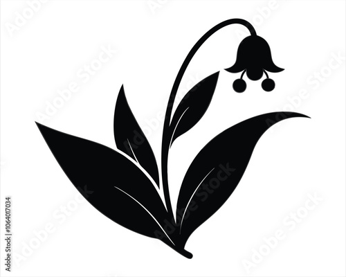 Black Silhouette of Lily of the Valley Flower - Perfect for Botanical Art, Nature Designs, and Decorative Projects