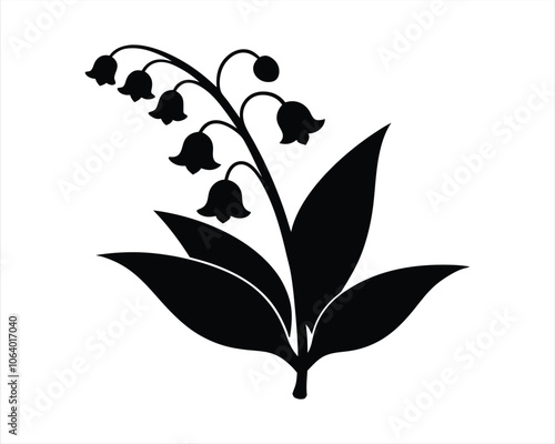 Black Silhouette of Lily of the Valley Flower 