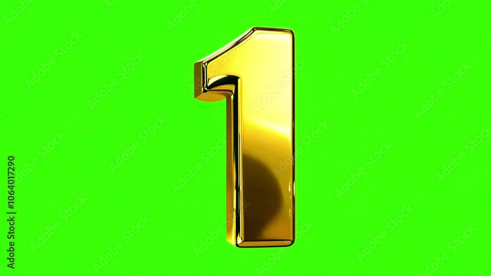 Golden number one on green screen background. Number 1. Birthday And Anniversary Celebration gold number with Green Background Loop Animation. Chroma key Golden number one on green screen background. Number 1. Birthday And Anniversary Celebration gold number with Green Background Loop Animation. Chroma key