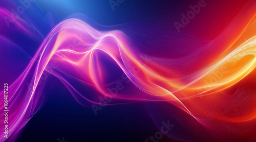 Abstract colorful light and color background with energy waves, fractal design, dark blue background, red, orange, purple, and pink colors, detailed, hyper-realistic.