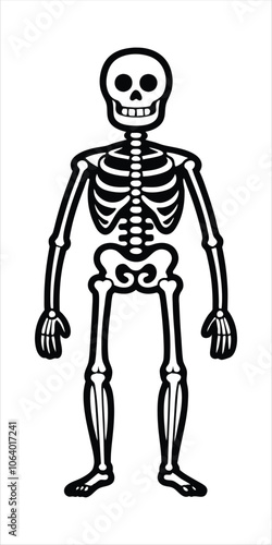 Black Silhouette of Human Full Body Skeleton - Perfect for Medical Illustrations, Anatomy Designs, and Halloween Themes