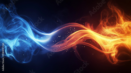Abstract colorful light and color background with energy waves, fractal design, dark blue background, red, orange, purple, and pink colors, detailed, hyper-realistic.