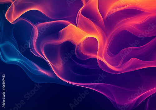 Abstract colorful light and color background with energy waves, fractal design, dark blue background, red, orange, purple, and pink colors, detailed, hyper-realistic.