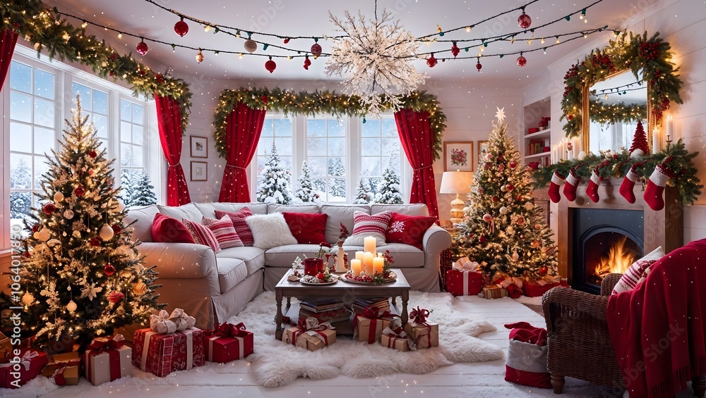 Obraz premium Weihnachtszauber im Wohnbereich mit Kamin