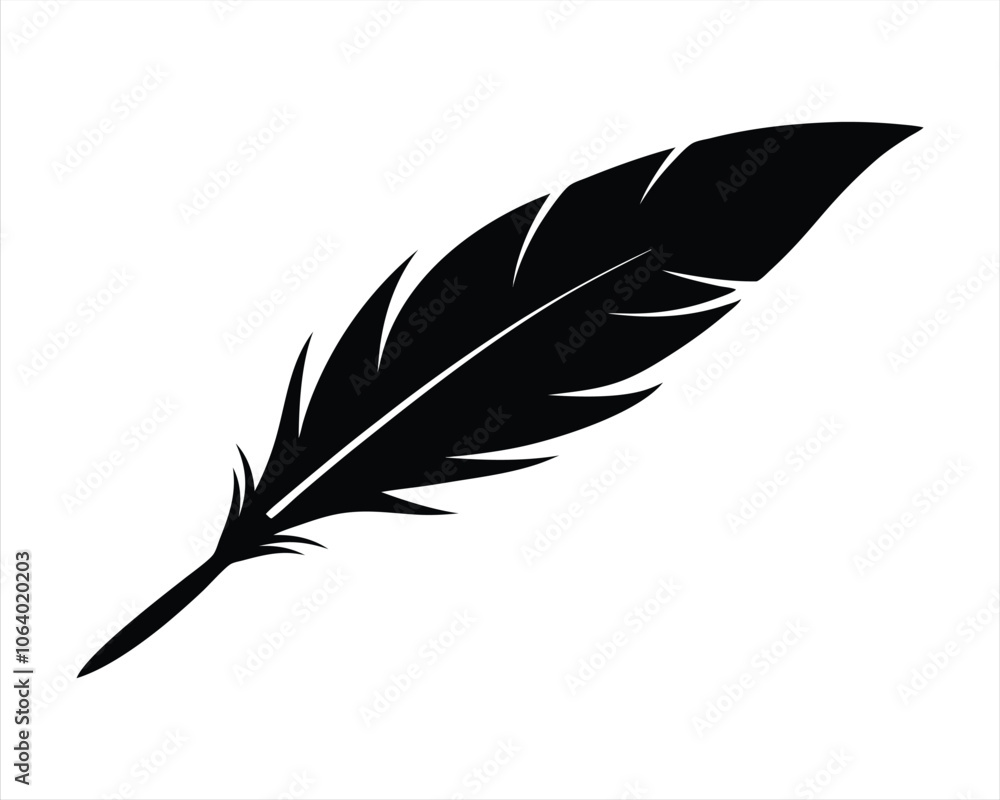 Obraz premium Black Silhouette of Bird Feather Icon - Perfect for Nature Art, Craft Projects