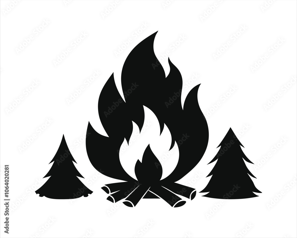Black Silhouette of Campfire Bonfire Symbol - Perfect for Camping, Outdoor Adventure, and Survival-Themed Designs Black Silhouette of Campfire Bonfire Symbol - Perfect for Camping, Outdoor Adventure, and Survival-Themed Designs