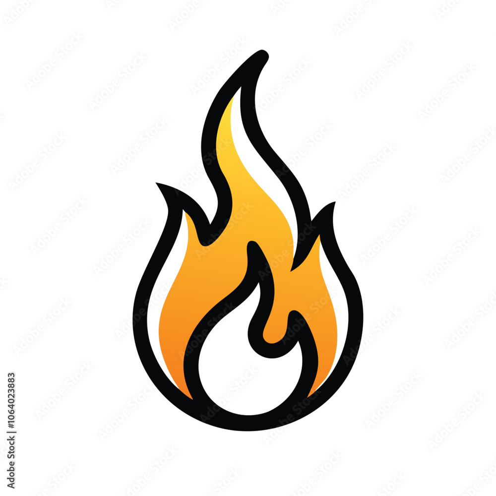 Flame icon with detailed orange and yellow fire, Illustration of a vibrant flame in shades of orange and yellow, symbolizing fire, heat, energy, or intensity in a bold, dynamic design. Flame icon with detailed orange and yellow fire, Illustration of a vibrant flame in shades of orange and yellow, symbolizing fire, heat, energy, or intensity in a bold, dynamic design.